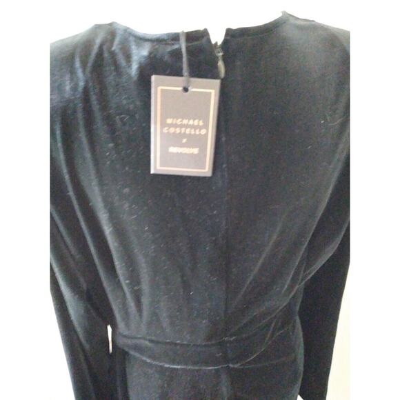 Michael Costello X Revolve Geneva Dress Black Velvet Mini Side Sash Sz XL Prom - Picture 7 of 11